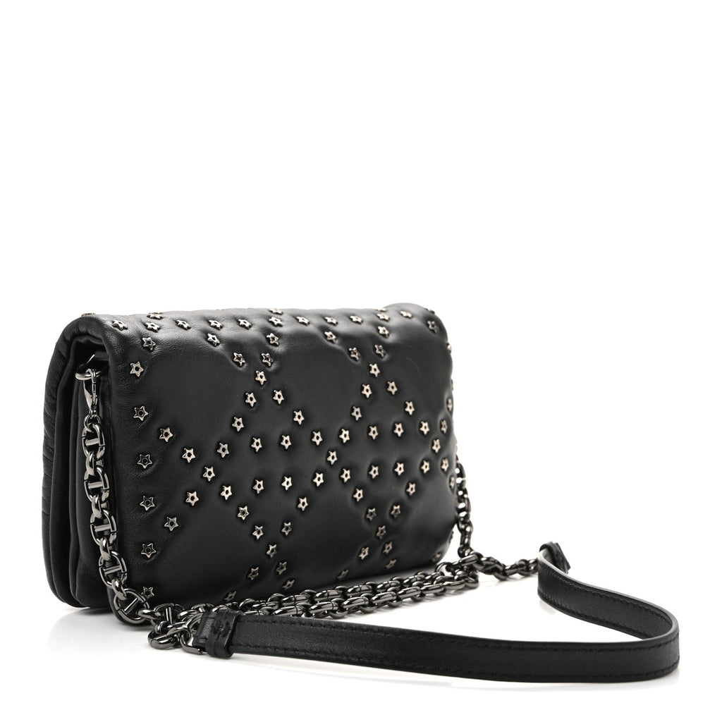 Christian Dior Calfskin Star Motif Macrocannage Mini Caro Bag Black