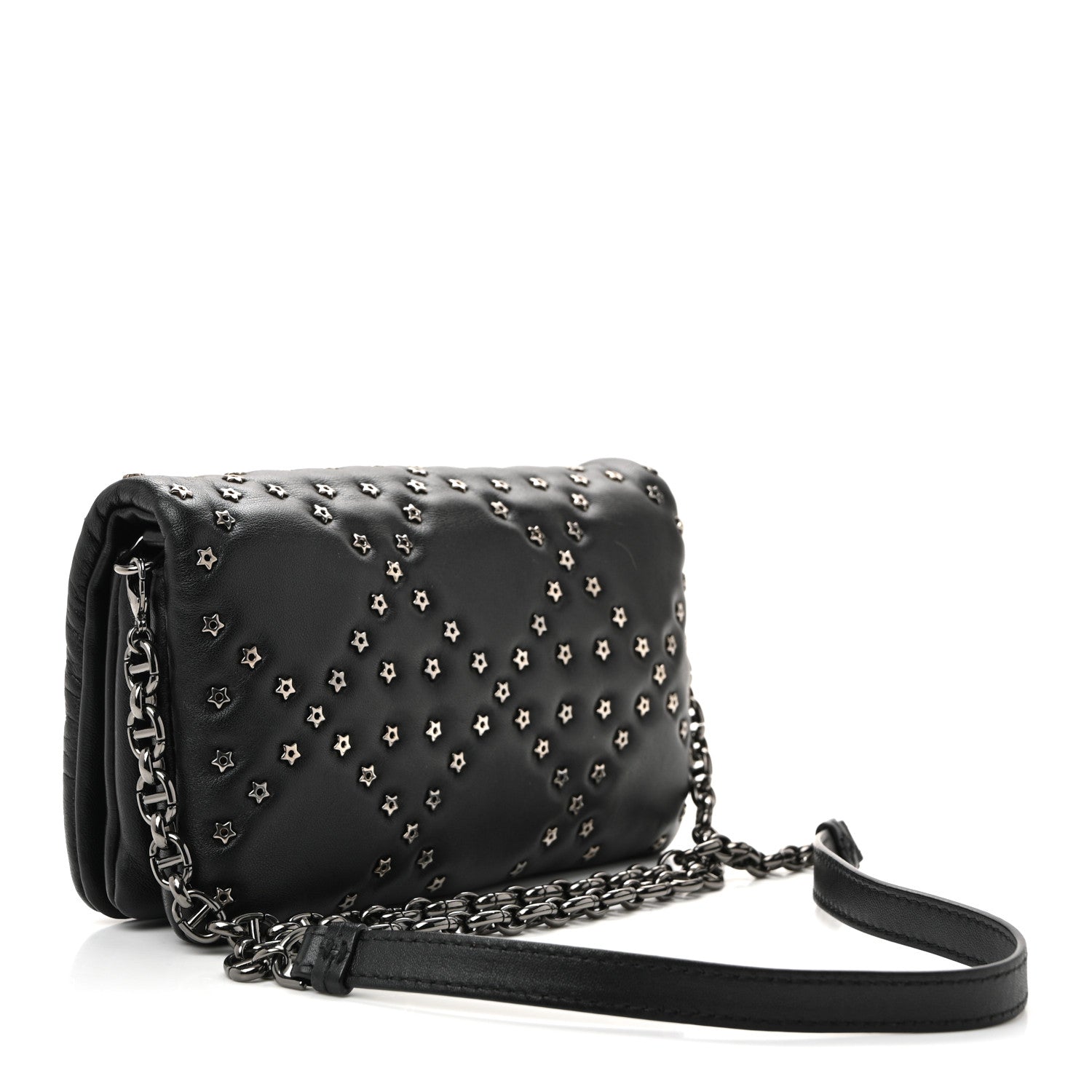 Christian Dior Calfskin Star Motif Macrocannage Mini Caro Bag Black