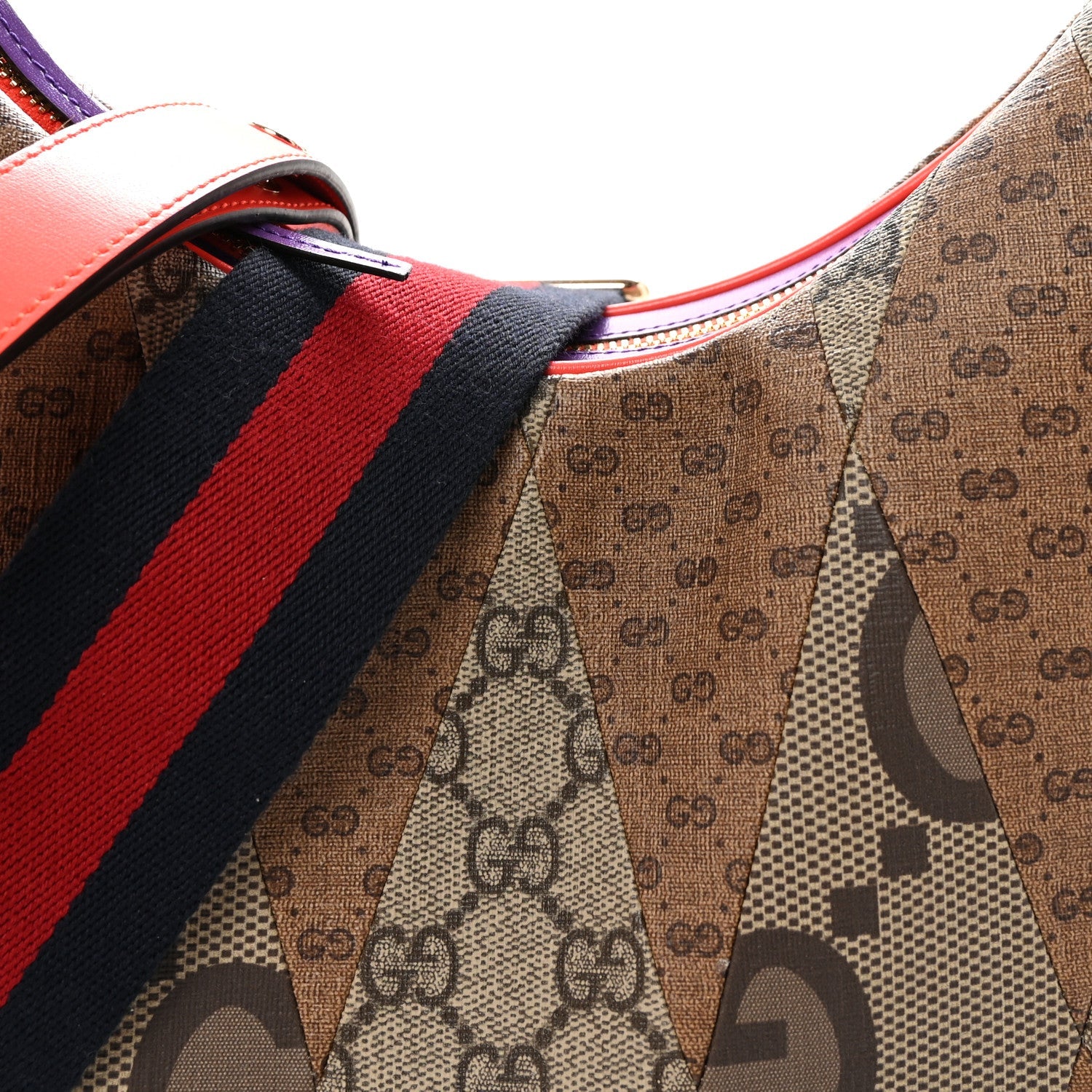 Gucci GG Supreme Monogram Mix Monogram Web Patchwork Large Attache Shoulder Bag Beige Multicolor