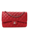 Chanel Caviar Quilted Jumbo Double Flap Dark Red