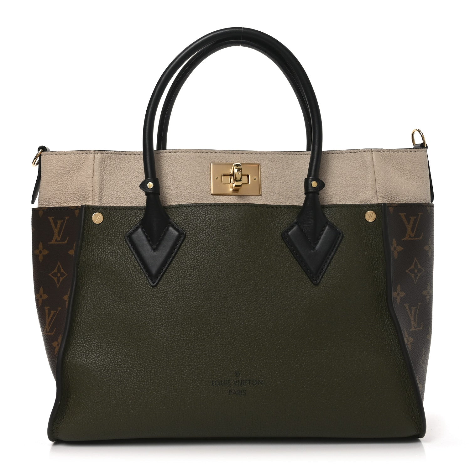 Louis Vuitton Calfskin Monogram On My Side MM Laurier Green Toffee Latte Beige