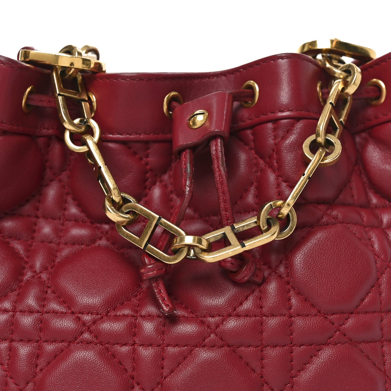 Christian Dior Lambskin Cannage Miss Dior Bucket Bag Cherry Red