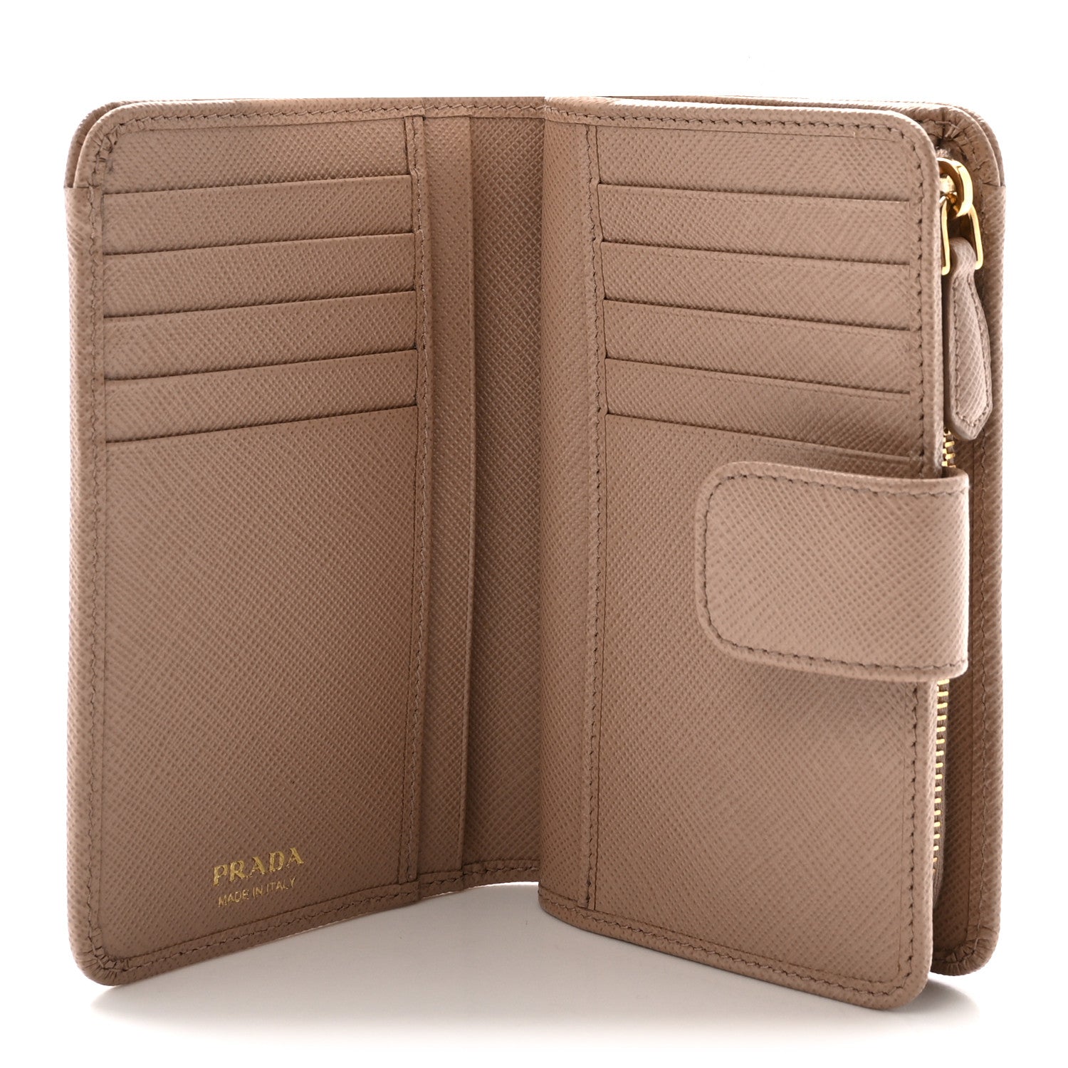 Prada Saffiano Metal Compact Zip Around Wallet Cammeo