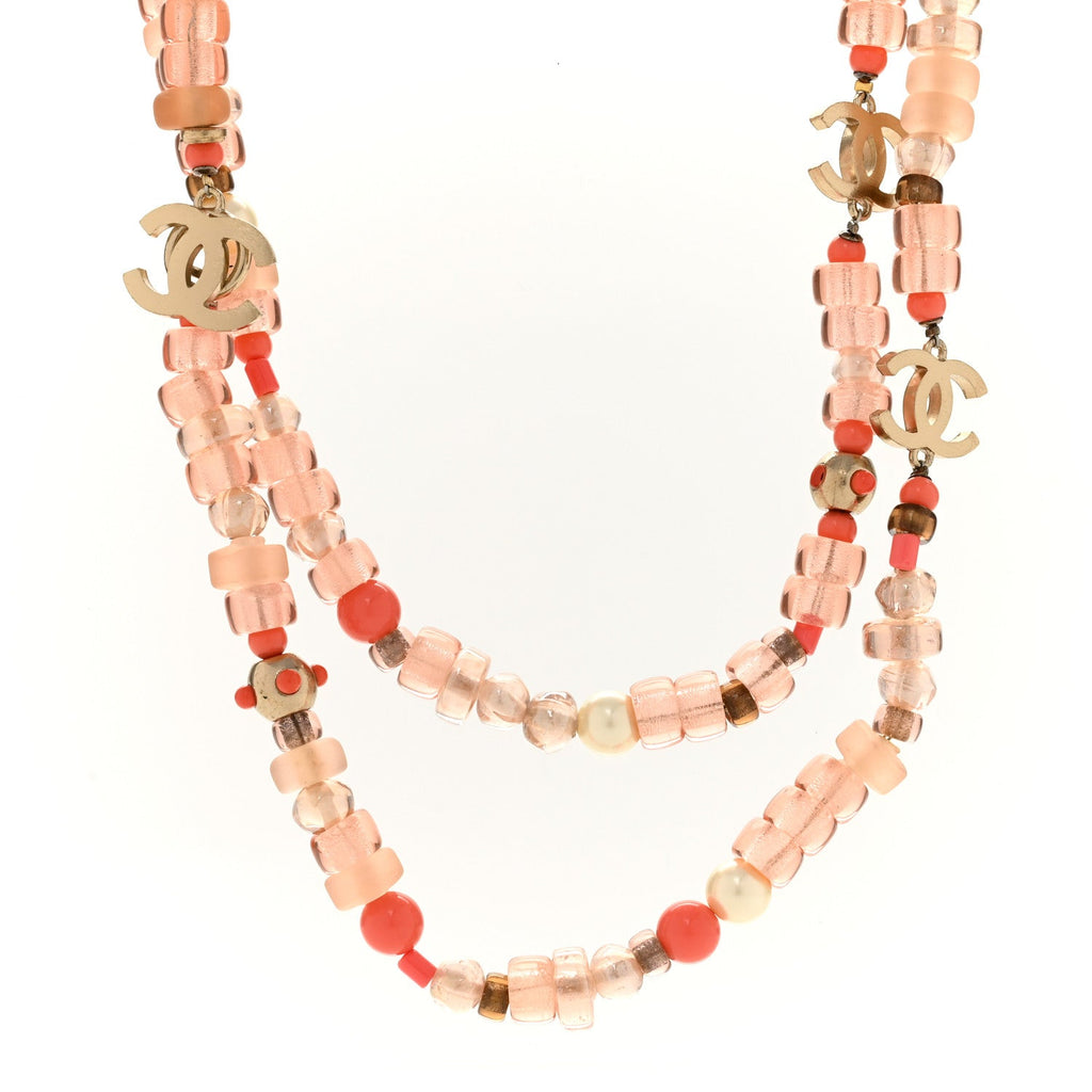 Pearl Beaded CC Long Necklace Pink