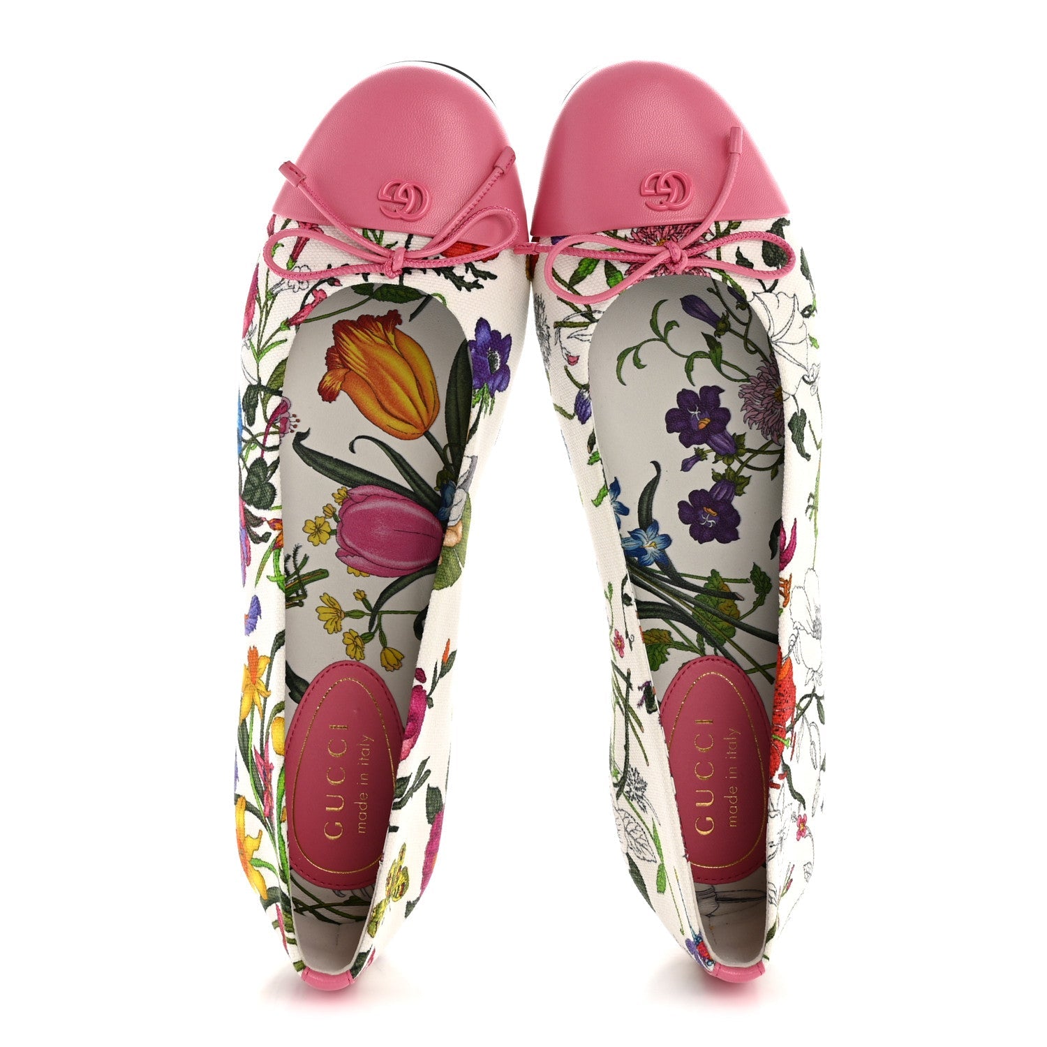 Gucci Sepang Flora Faded Canvas GG Marmont Ballerina Flats 38.5 White Multicolor Knit Rose