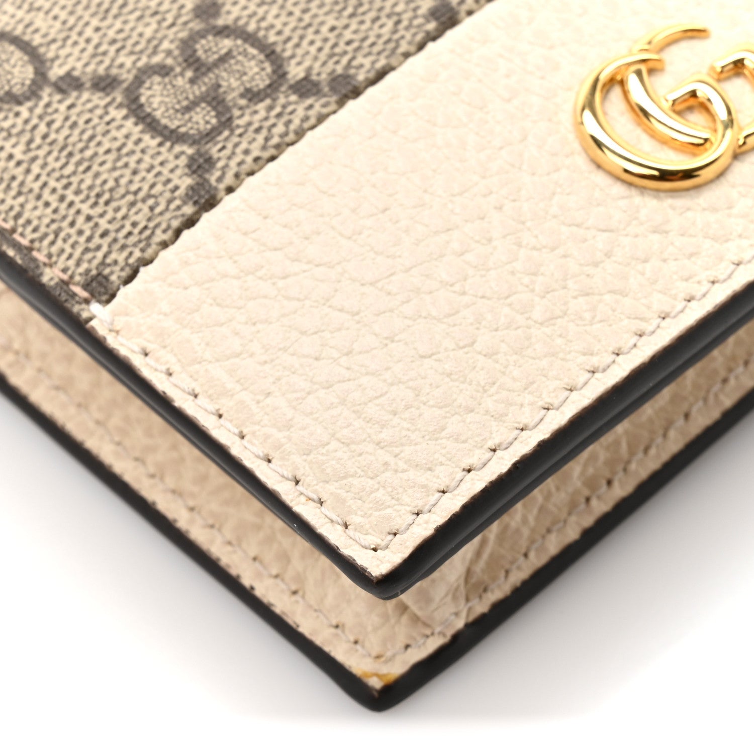 Gucci Dollar Calfskin GG Supreme Monogram GG Marmont Card Case Mystic White Beige Ebony