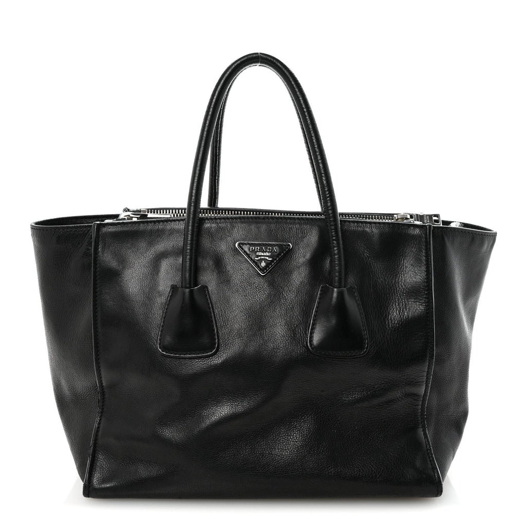 Prada Glace Calf Twin Pocket Tote Black