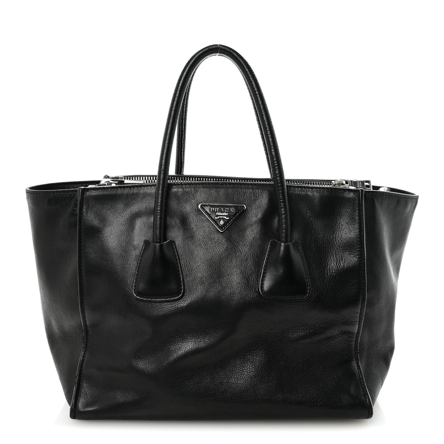Prada Glace Calf Twin Pocket Tote Black