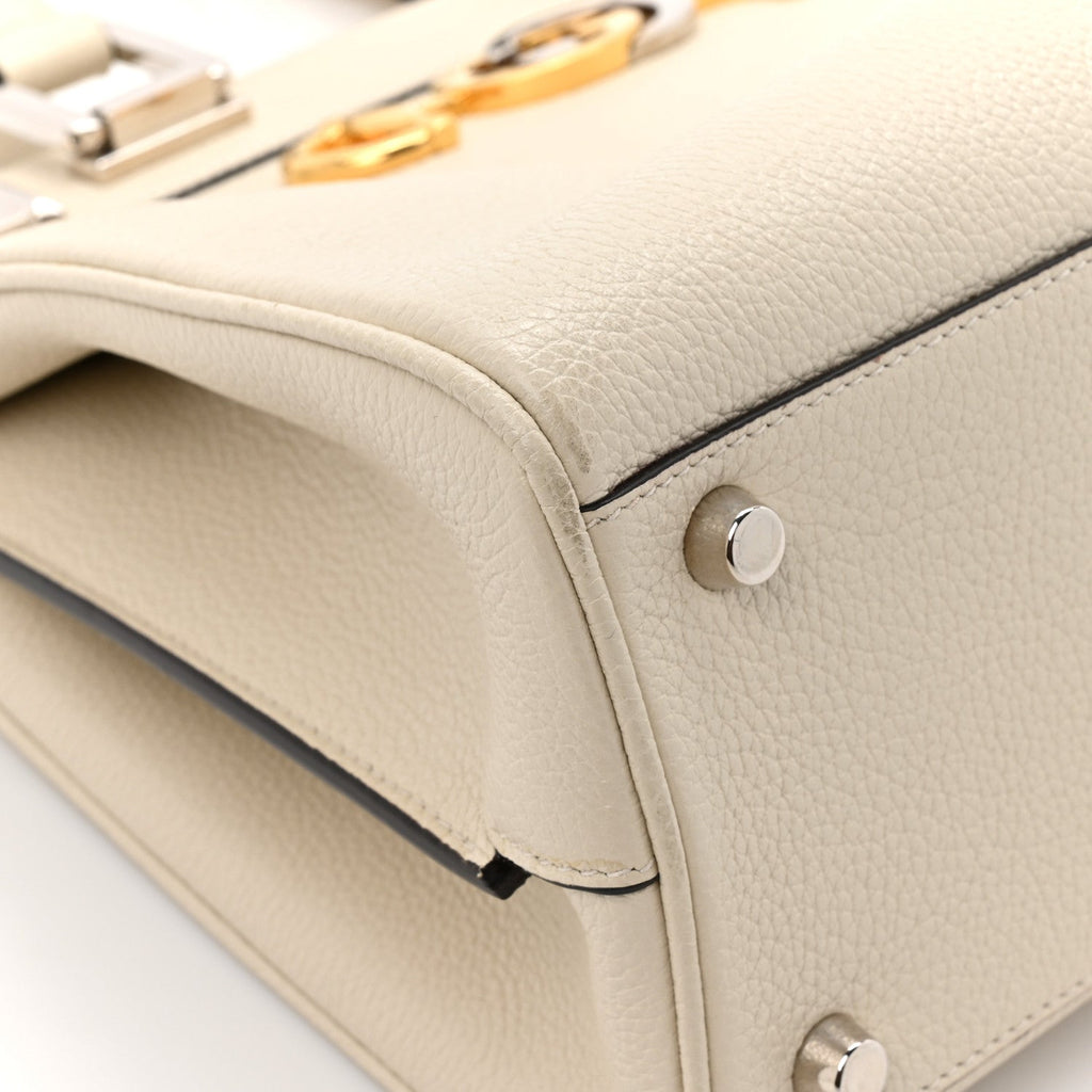 Gucci Grainy Calfskin Small Zumi Top Handle Bag Mystic White