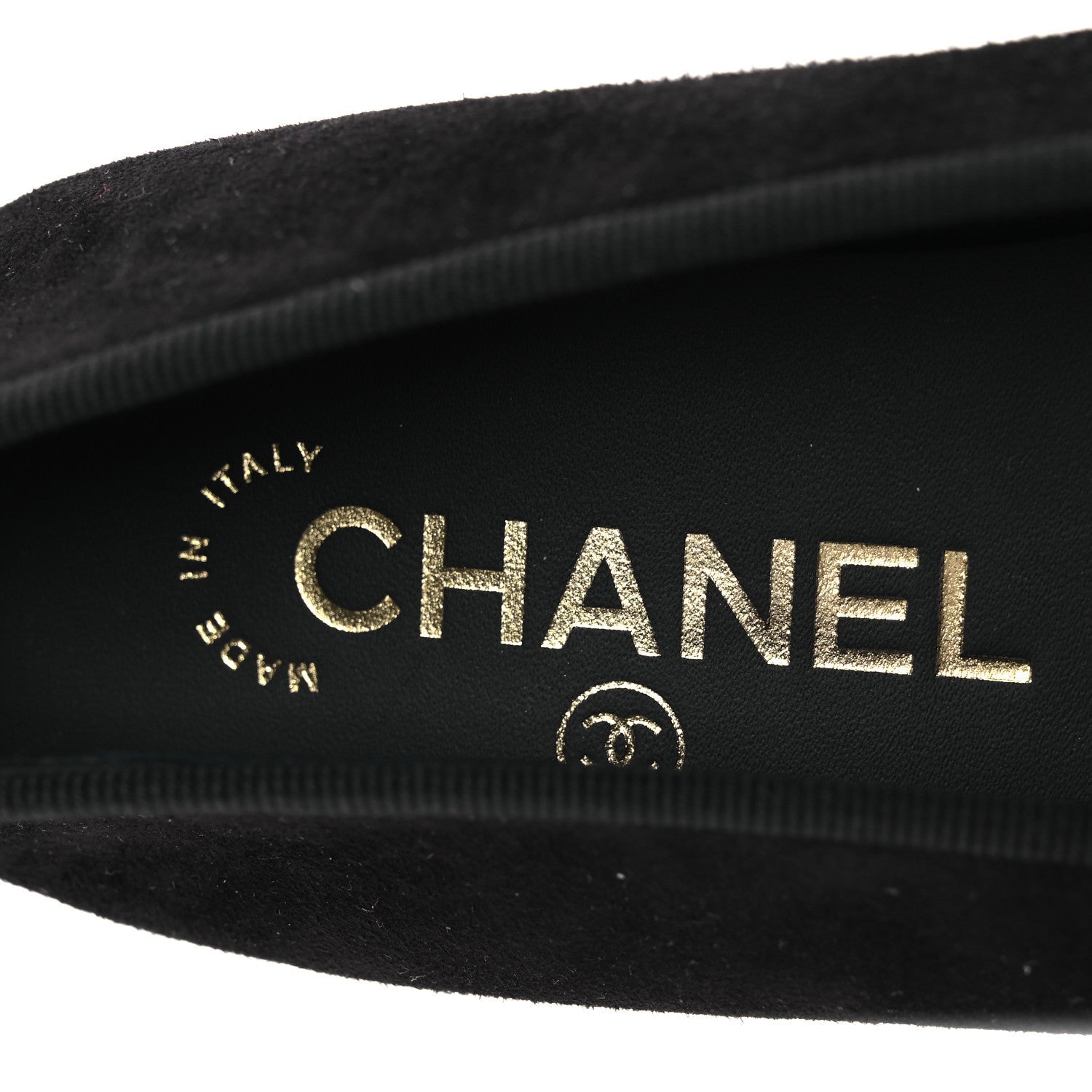 Chanel Suede Crackled Laminated Calfskin Cap Toe Ballerina Flats 36.5 Black Gold