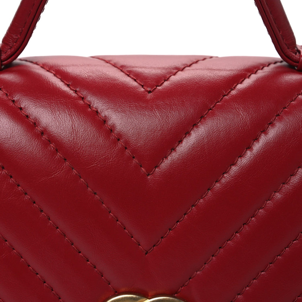 Chanel Calfskin Chevron Quilted Top Handle Flap Red
