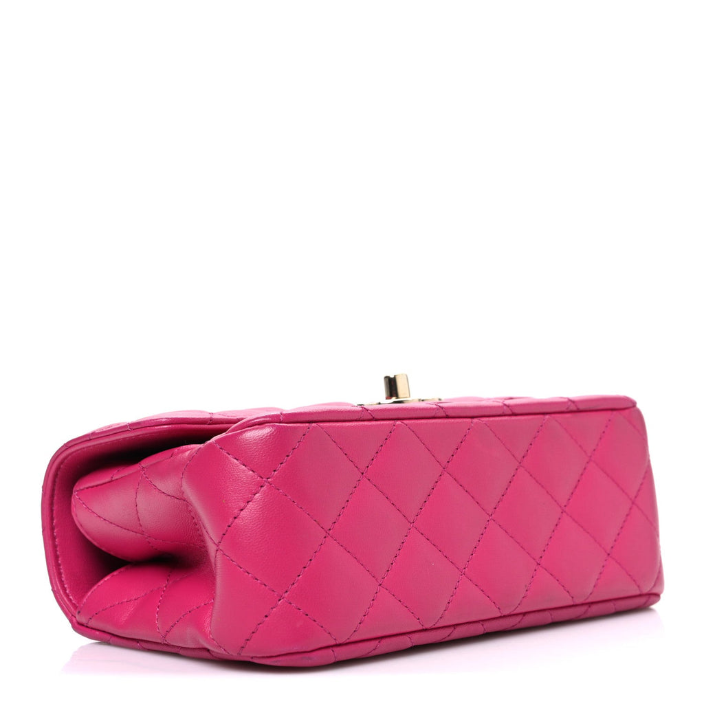 Chanel Lambskin Quilted Mini Crystal Top Handle Rectangular Flap Dark Pink