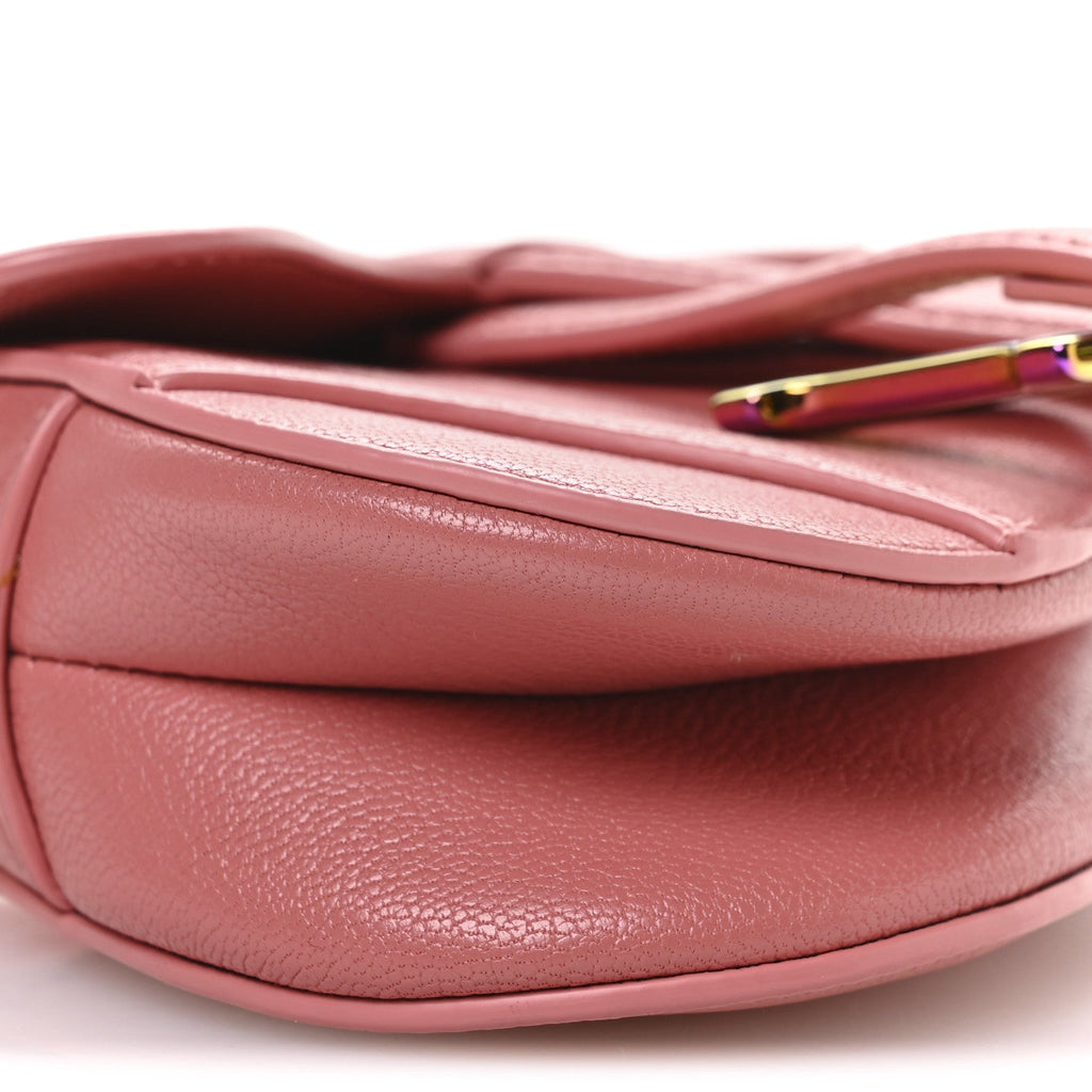 Christian Dior Goatskin Micro Saddle Bag With Strap Coral Powder