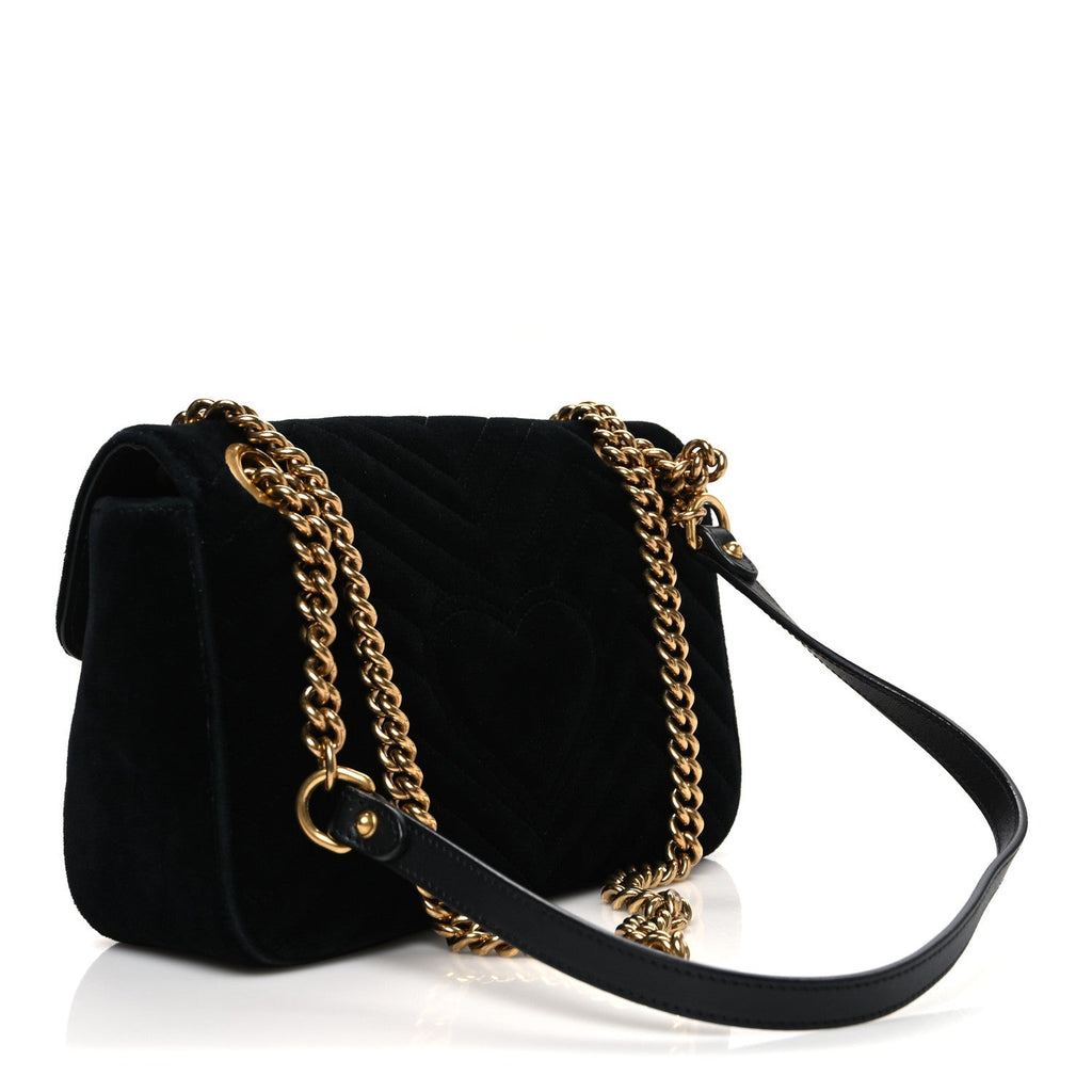 Gucci Velvet Matelasse Small GG Marmont Shoulder Bag Black