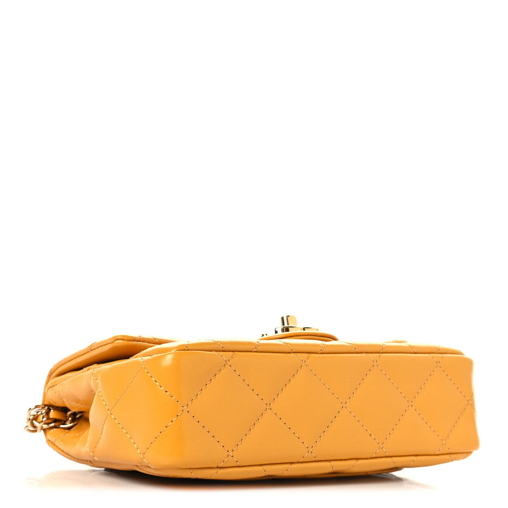 Chanel Shiny Lambskin Quilted Golden Links Top Handle Flap Yellow