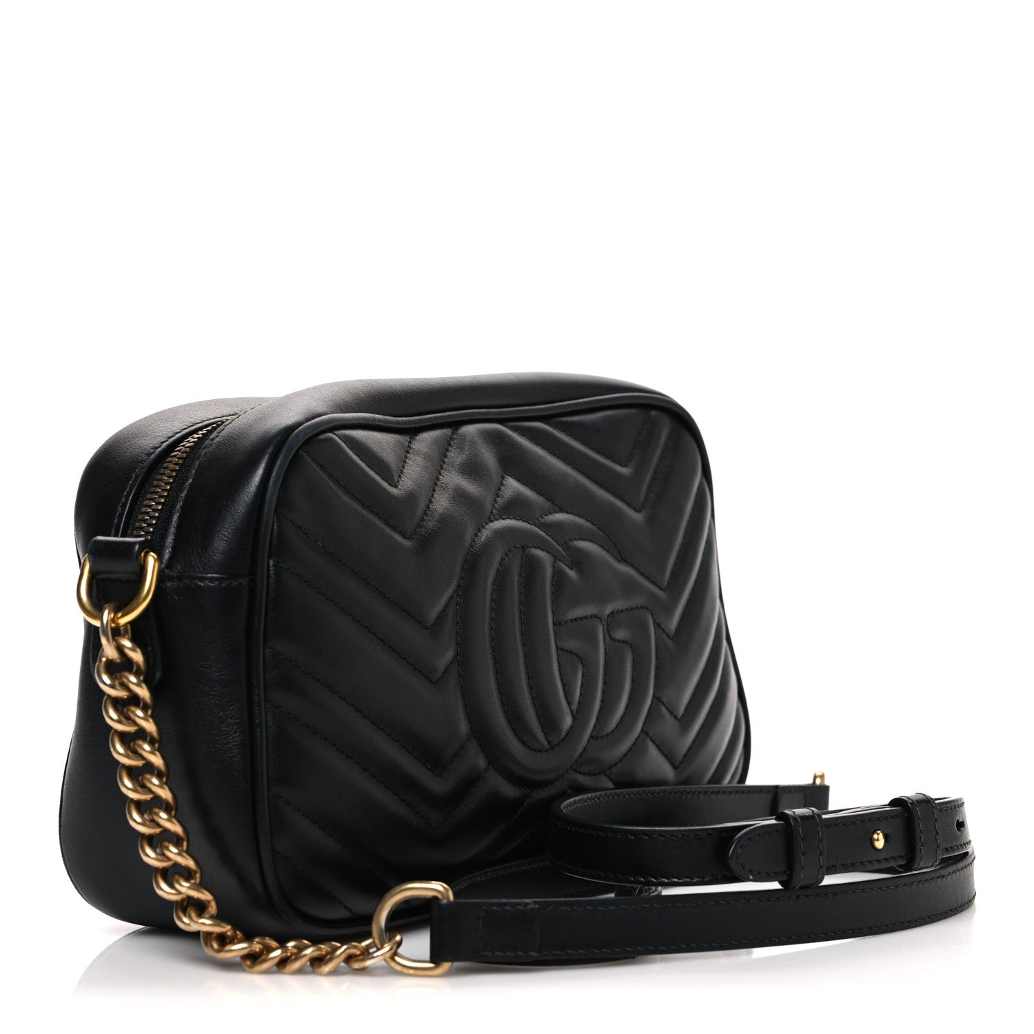 Gucci Calfskin Matelasse Small GG Marmont Chain Shoulder Bag Black