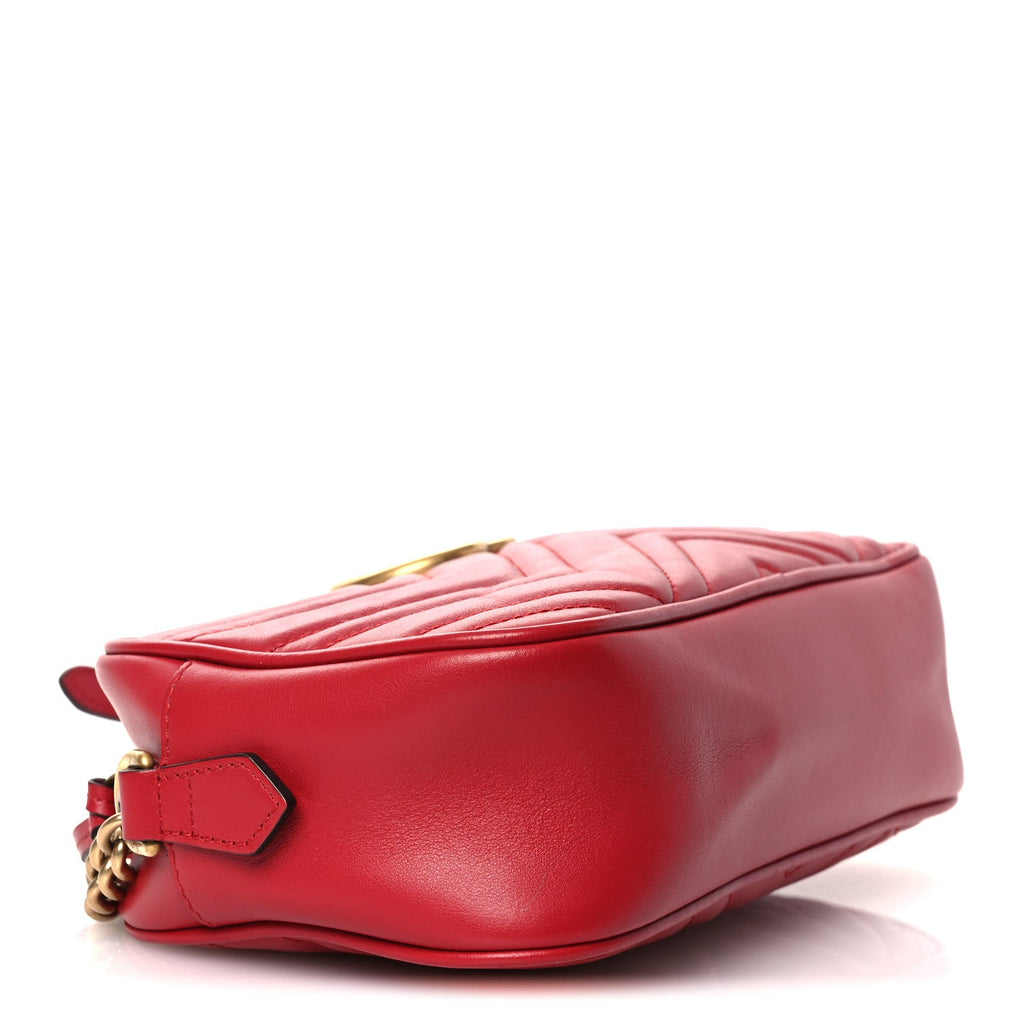 Gucci Calfskin Matelasse Small GG Marmont Chain Shoulder Bag Hibiscus Red