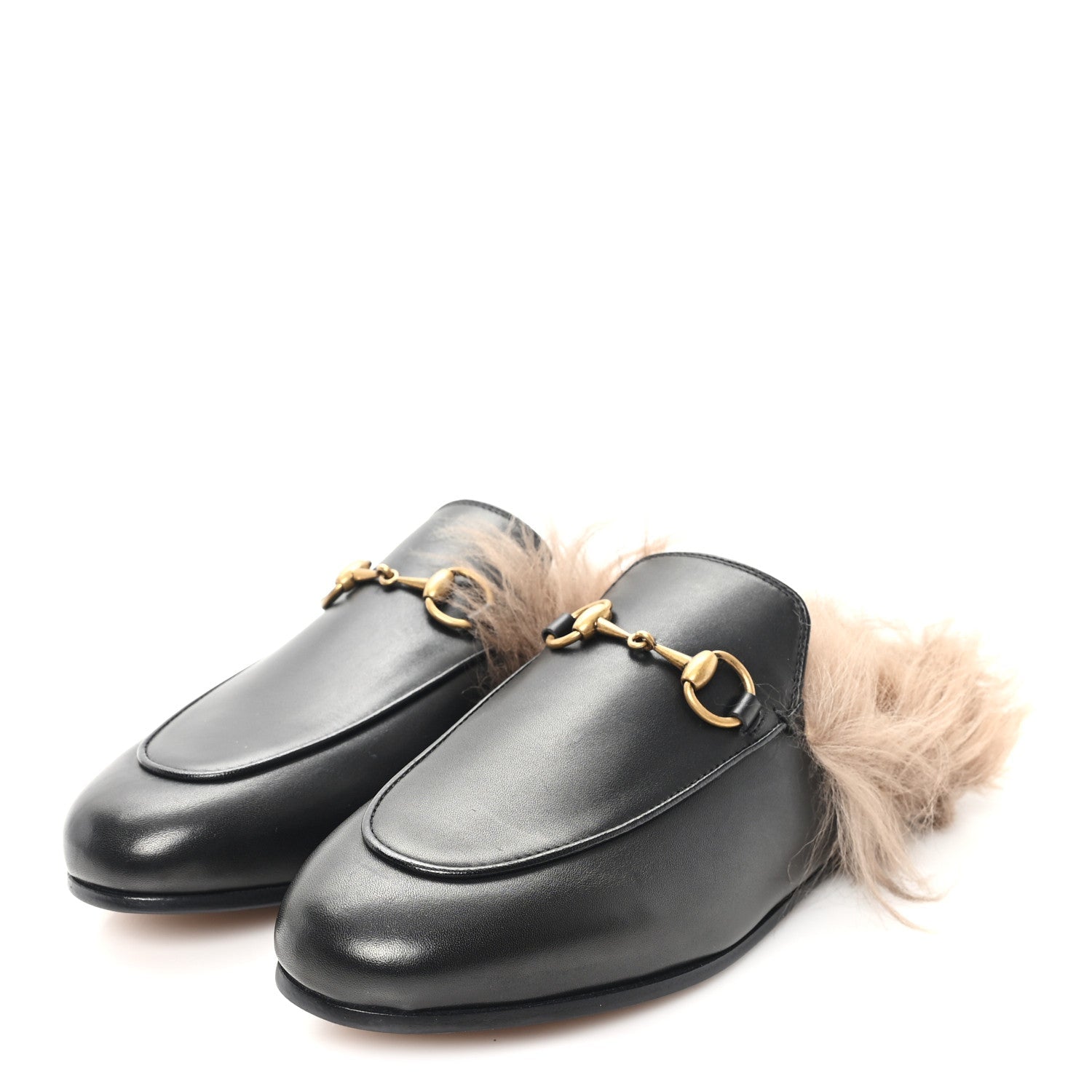 Gucci Calfskin Fur Womens Princetown Slippers 35 Black