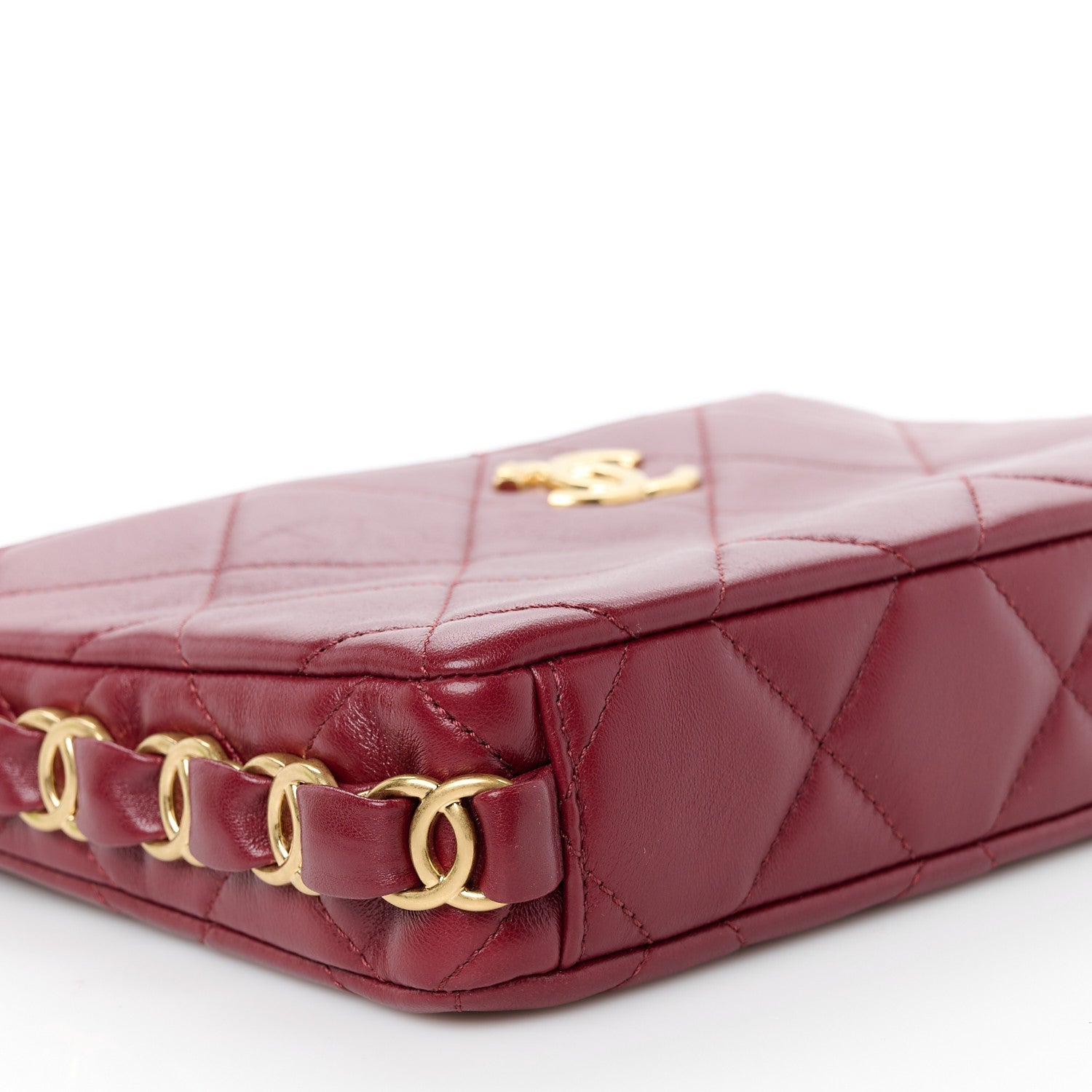 Chanel Lambskin Quilted Small CC Links Hobo Burgundy