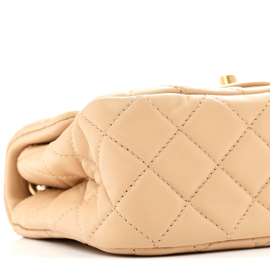 Chanel Lambskin Quilted Mini Pearl Crush Flap Beige