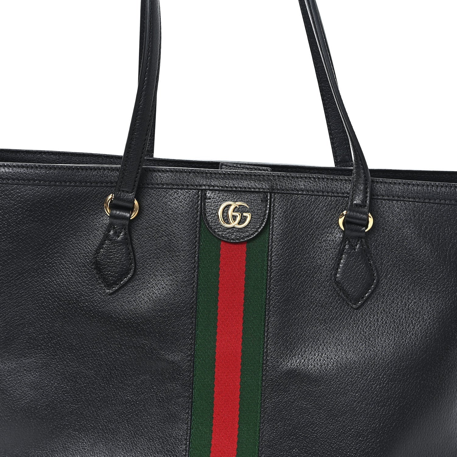 Gucci Textured Calfskin Web Medium Ophidia Shopping Tote Black
