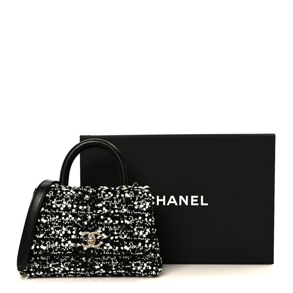 Chanel Lambskin Sequin Beaded Extra Mini Coco Handle Flap Black White