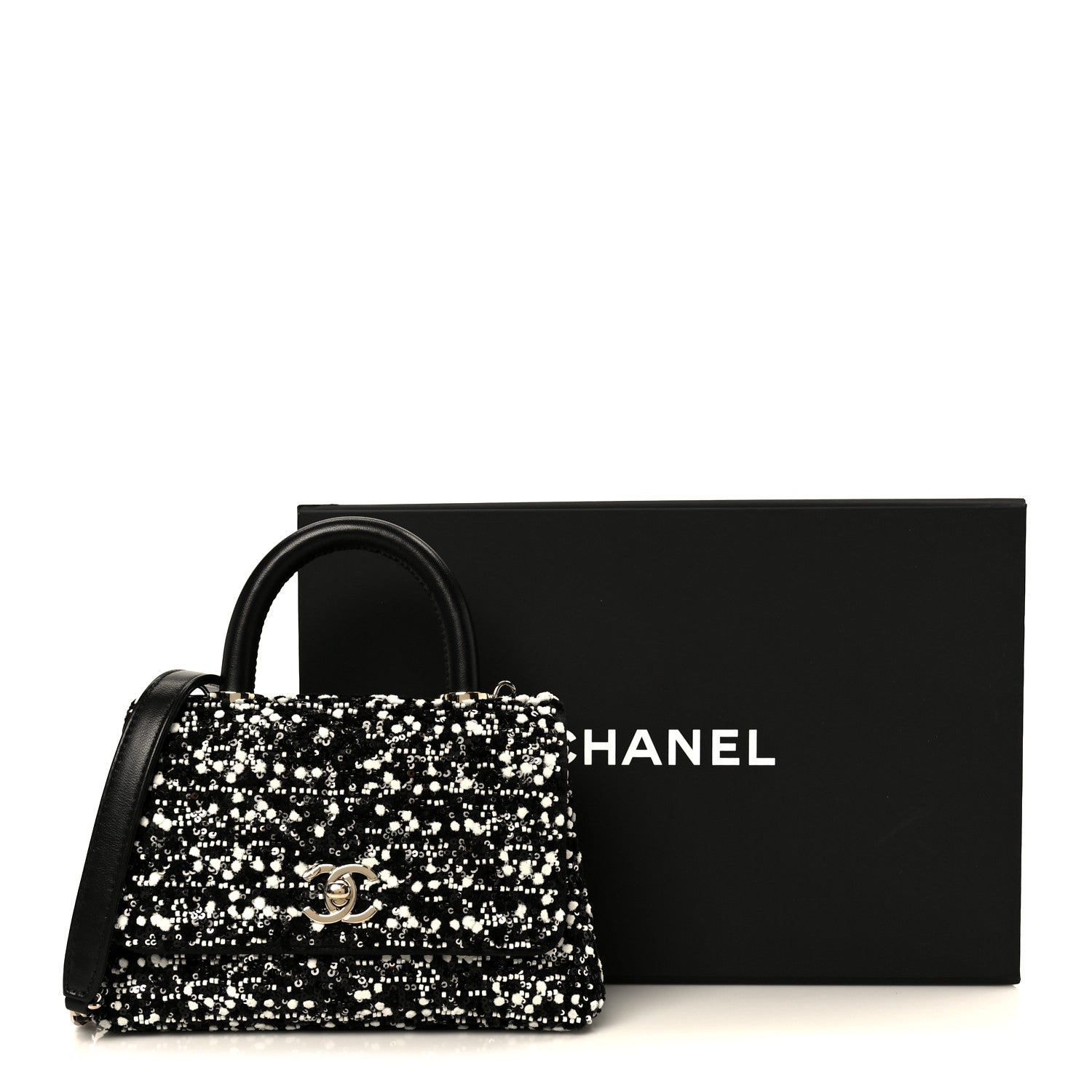 Chanel Lambskin Sequin Beaded Extra Mini Coco Handle Flap Black White