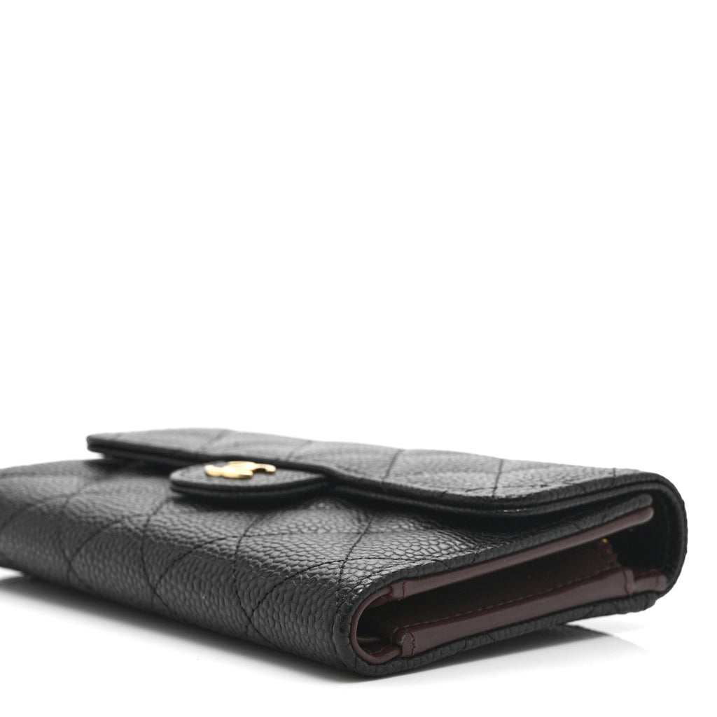 Caviar Quilted Medium Flap Wallet Black