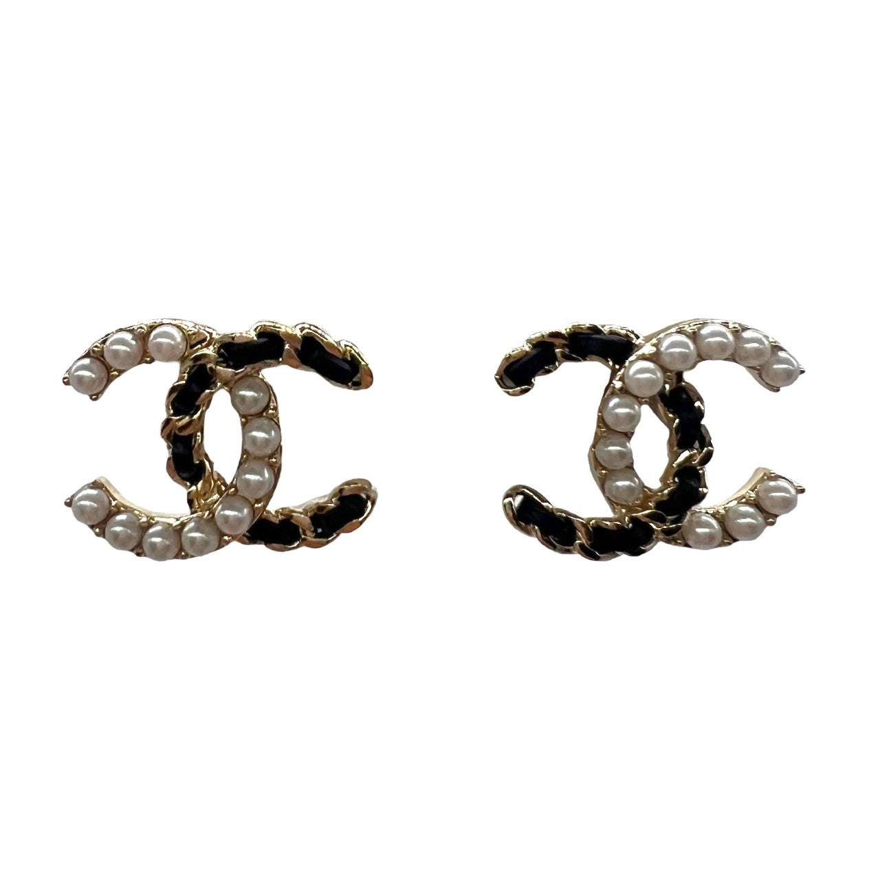 Chanel CC Interlocking Gold-tone & Pearl Earrings