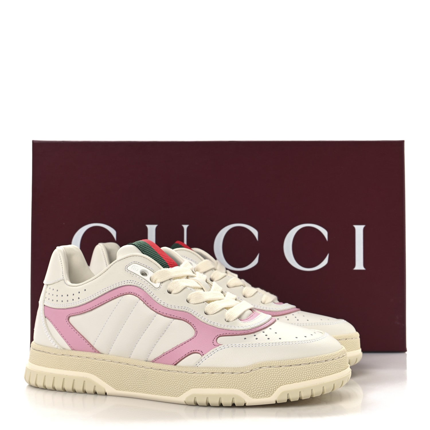 Gucci Calfskin Womens Re-Web Sneakers 36.5 White Pink