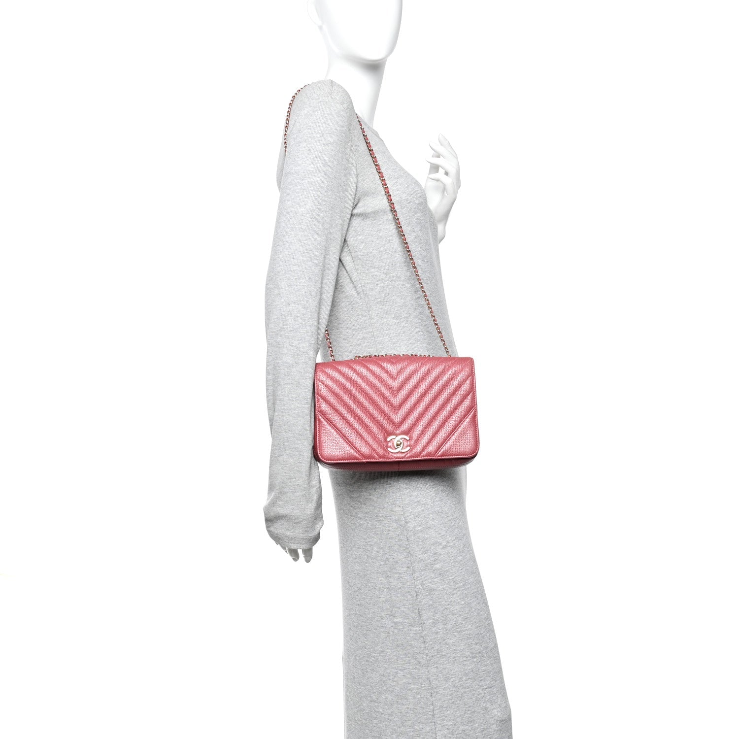 Chanel Metallic Calfskin Chevron Quilted Small Statement Flap Pink