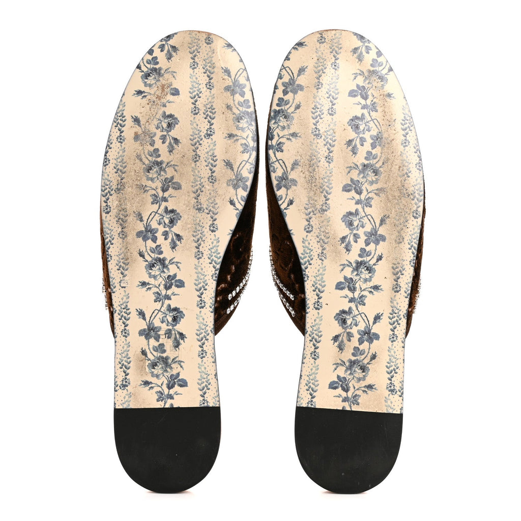 Gucci Velvet GG Monogram Crystal Slippers 39 Brown Vintage Cocoa