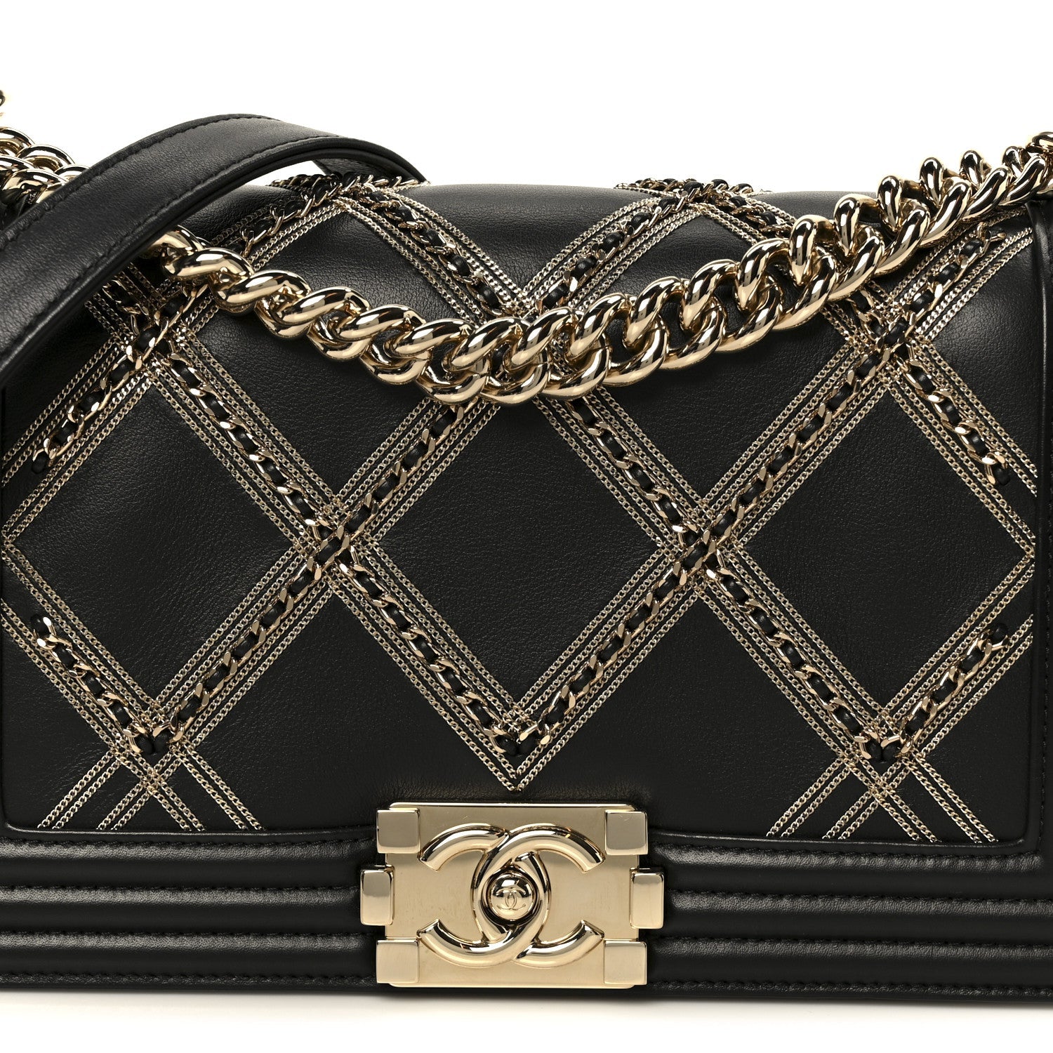 Chanel Calfskin Quilted Medium Chain Detail Boy Flap Black