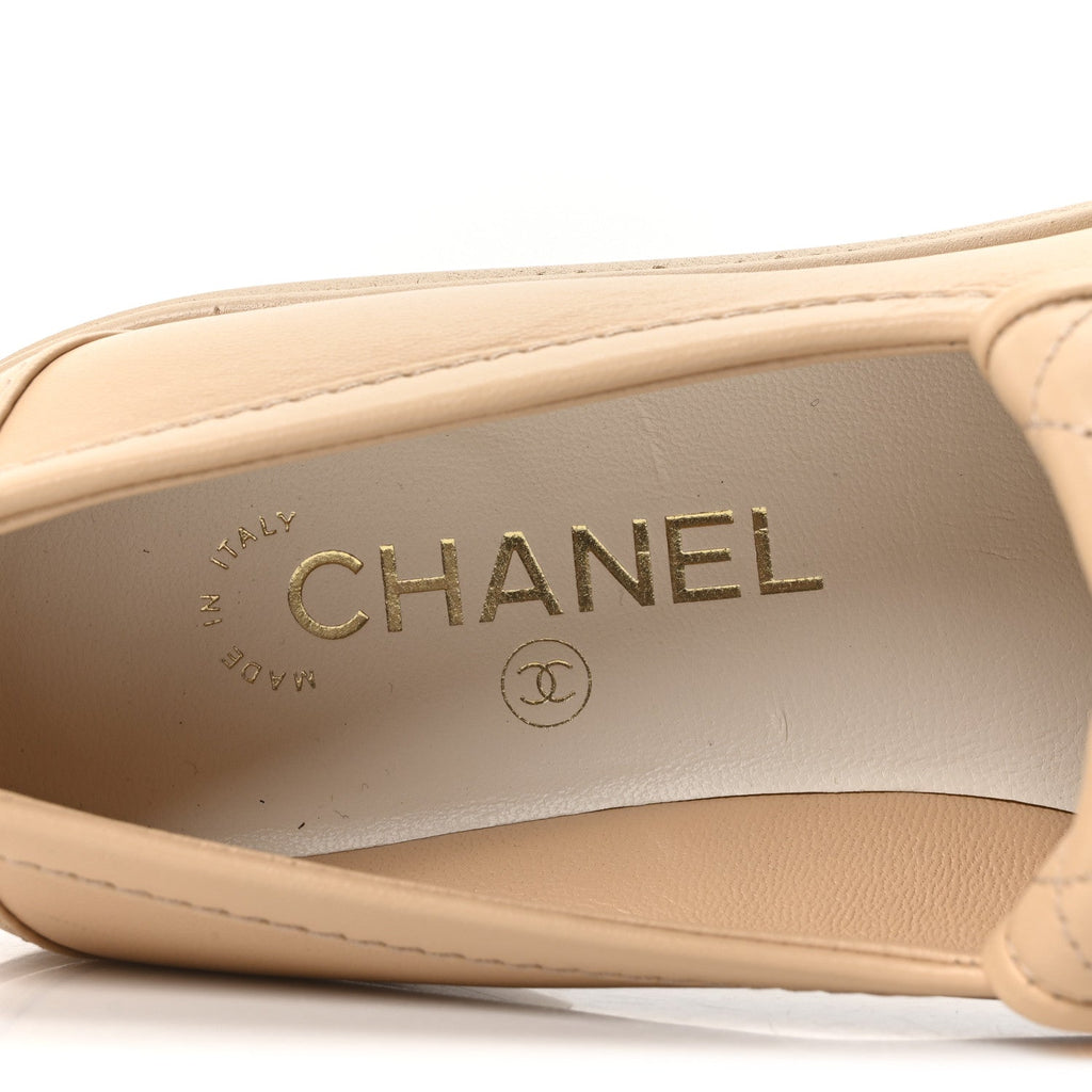 Lambskin Quilted CC Turnlock Loafers 37.5 Beige