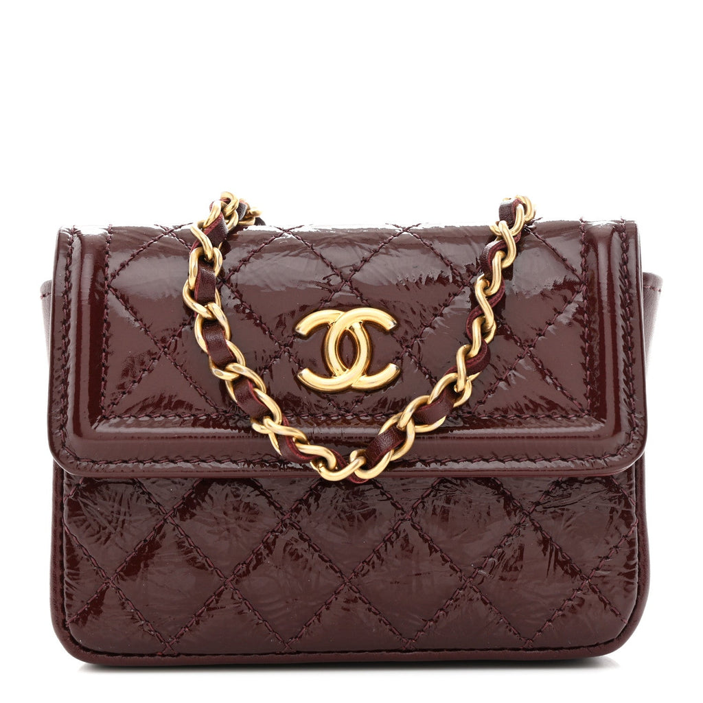 Chanel Shiny Aged Calfskin Quilted Waist Belt Bag Burgundy