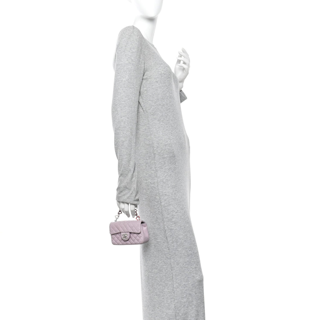 Chanel Lambskin Quilted Extra Mini Valentine Flap Lilac