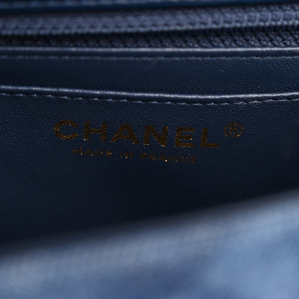 Chanel Printed Denim Quilted Mini Rectangular Flap Dark Blue