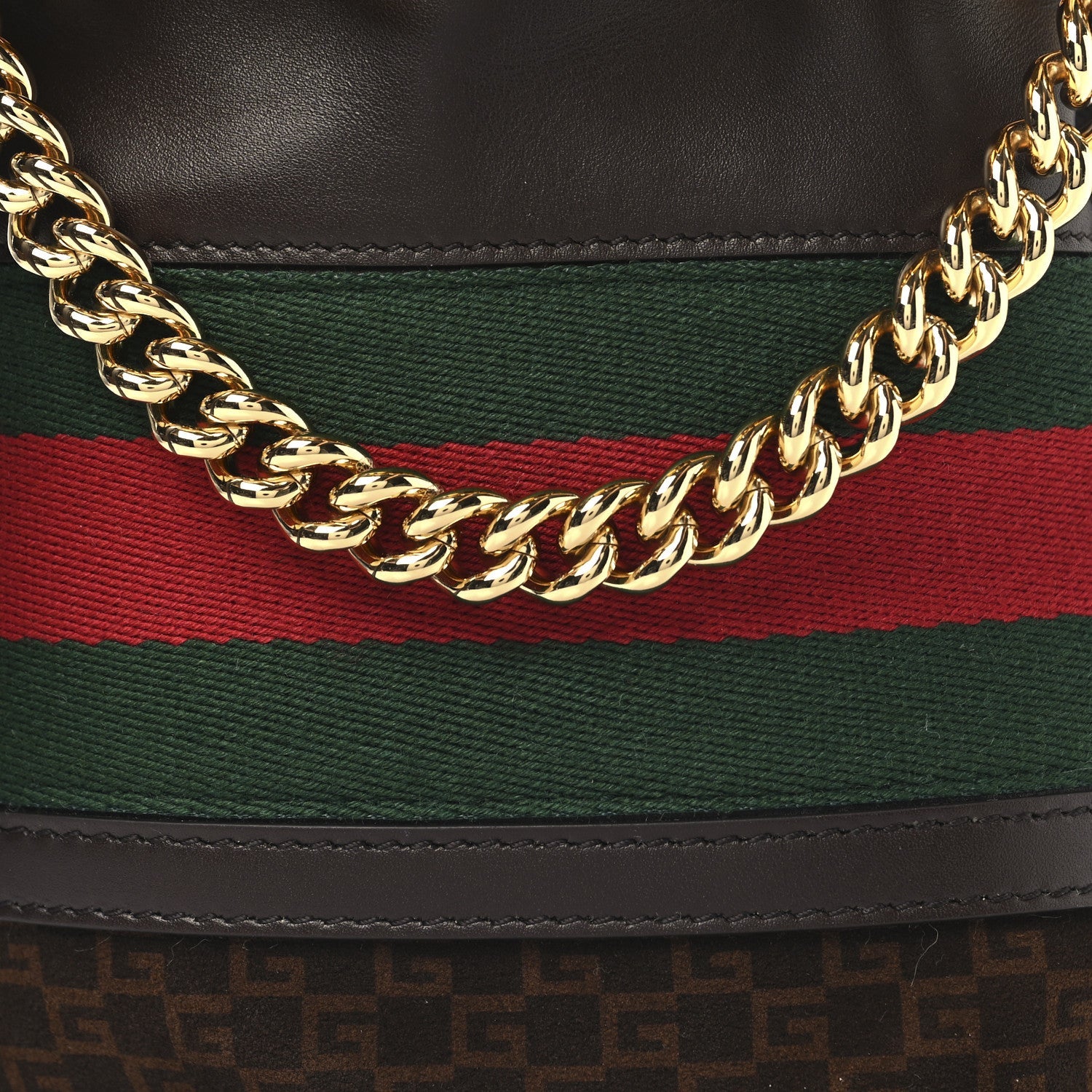 Gucci Suede Calfskin Web G Logo Bucket Bag Dark Brown