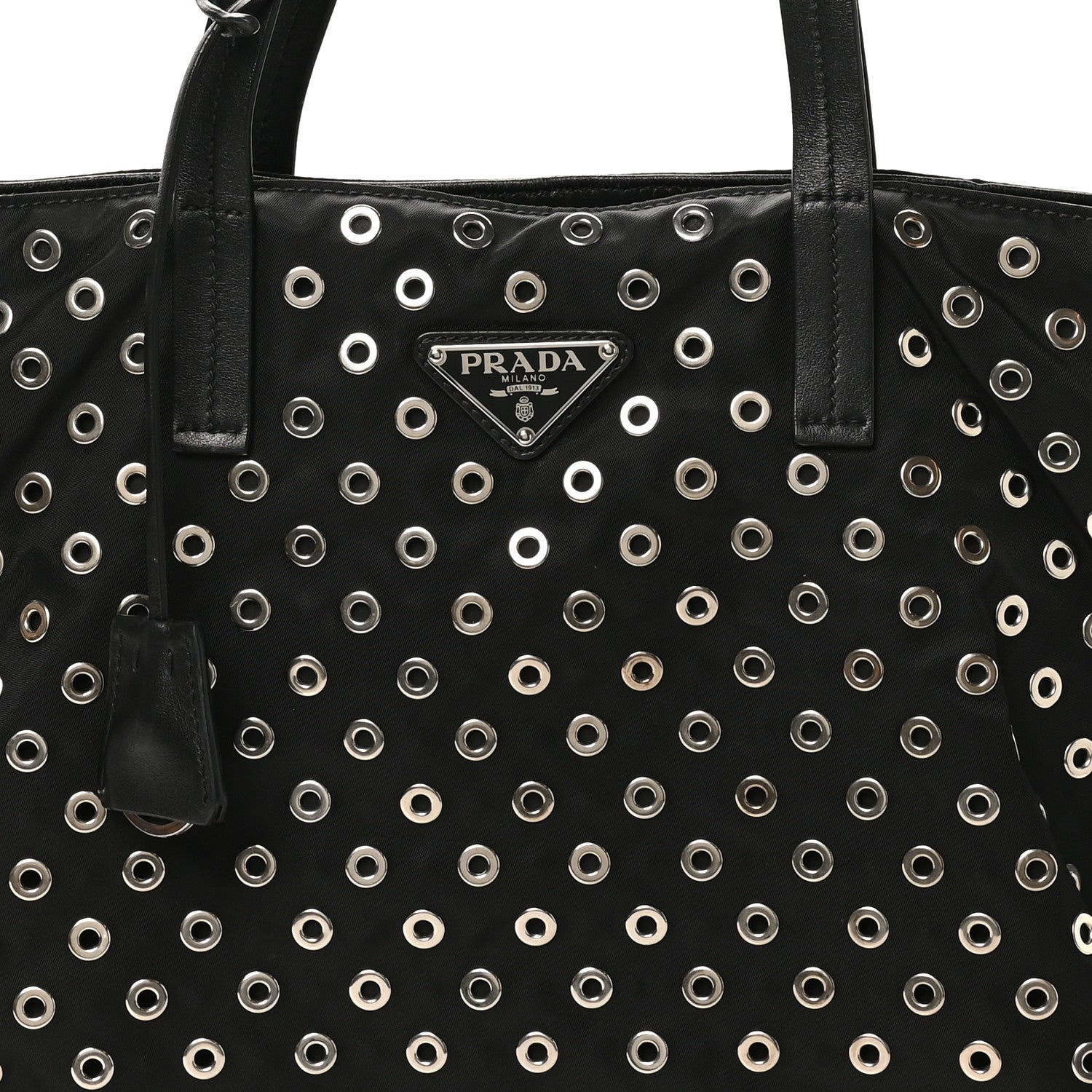 Prada Tessuto Nylon Calfskin Grommet Tote Black