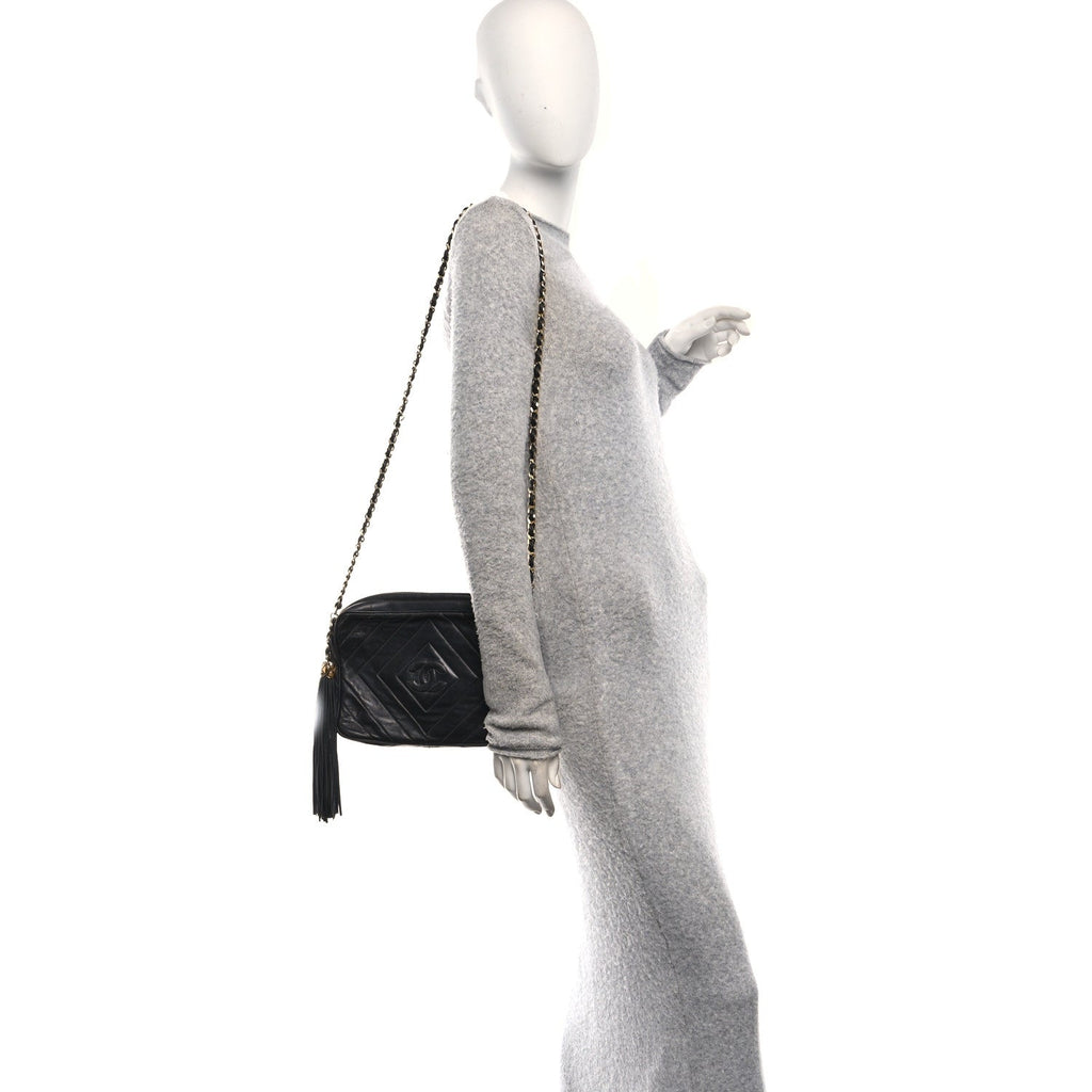 Chanel Lambskin Quilted CC Tassel Camera Case Black