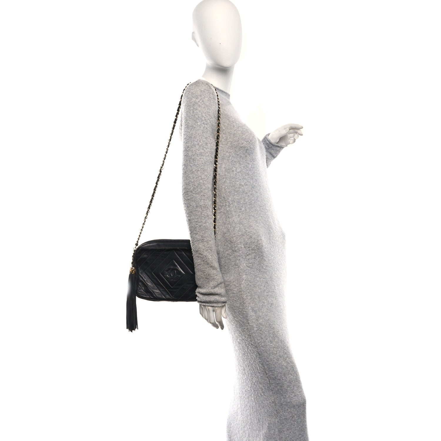 Chanel Lambskin Quilted CC Tassel Camera Case Black