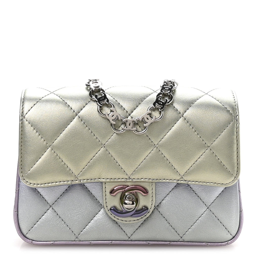 Chanel Gradient Metallic Calfskin Quilted Clutch Silver Blue Yellow Purple