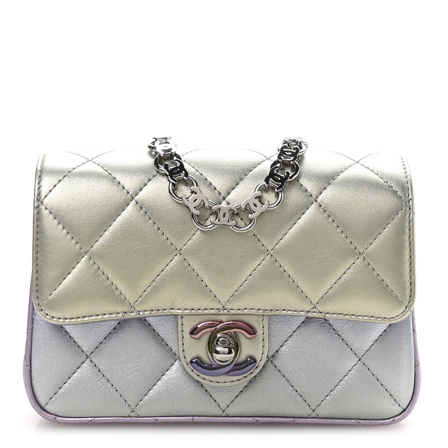 Chanel Gradient Metallic Calfskin Quilted Clutch Silver Blue Yellow Purple