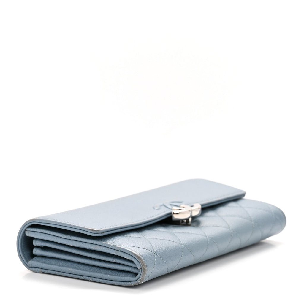 Grained Calfskin Quilted CC Box Flap Wallet Blue