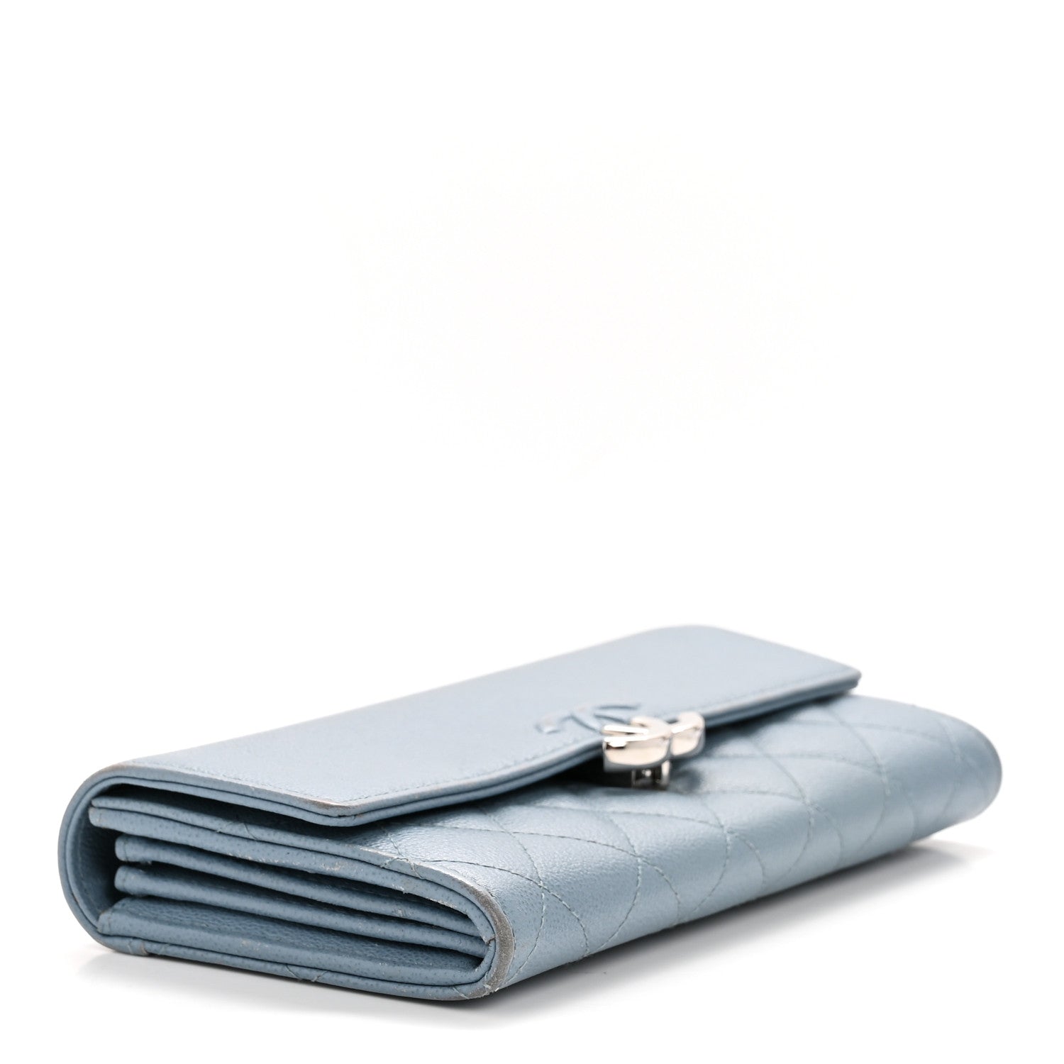 Grained Calfskin Quilted CC Box Flap Wallet Blue