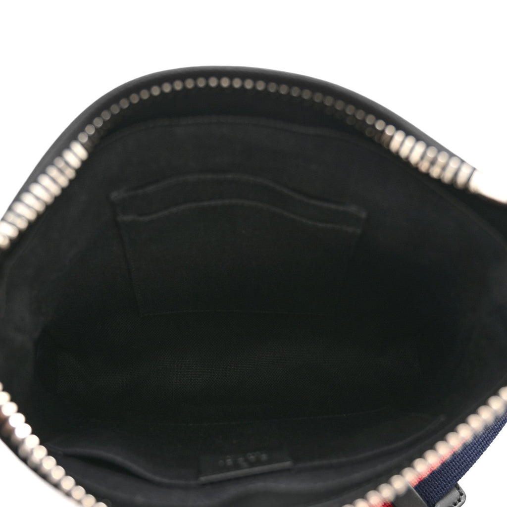 Gucci GG Supreme Monogram Web Small Flat Messenger Bag Black Grey