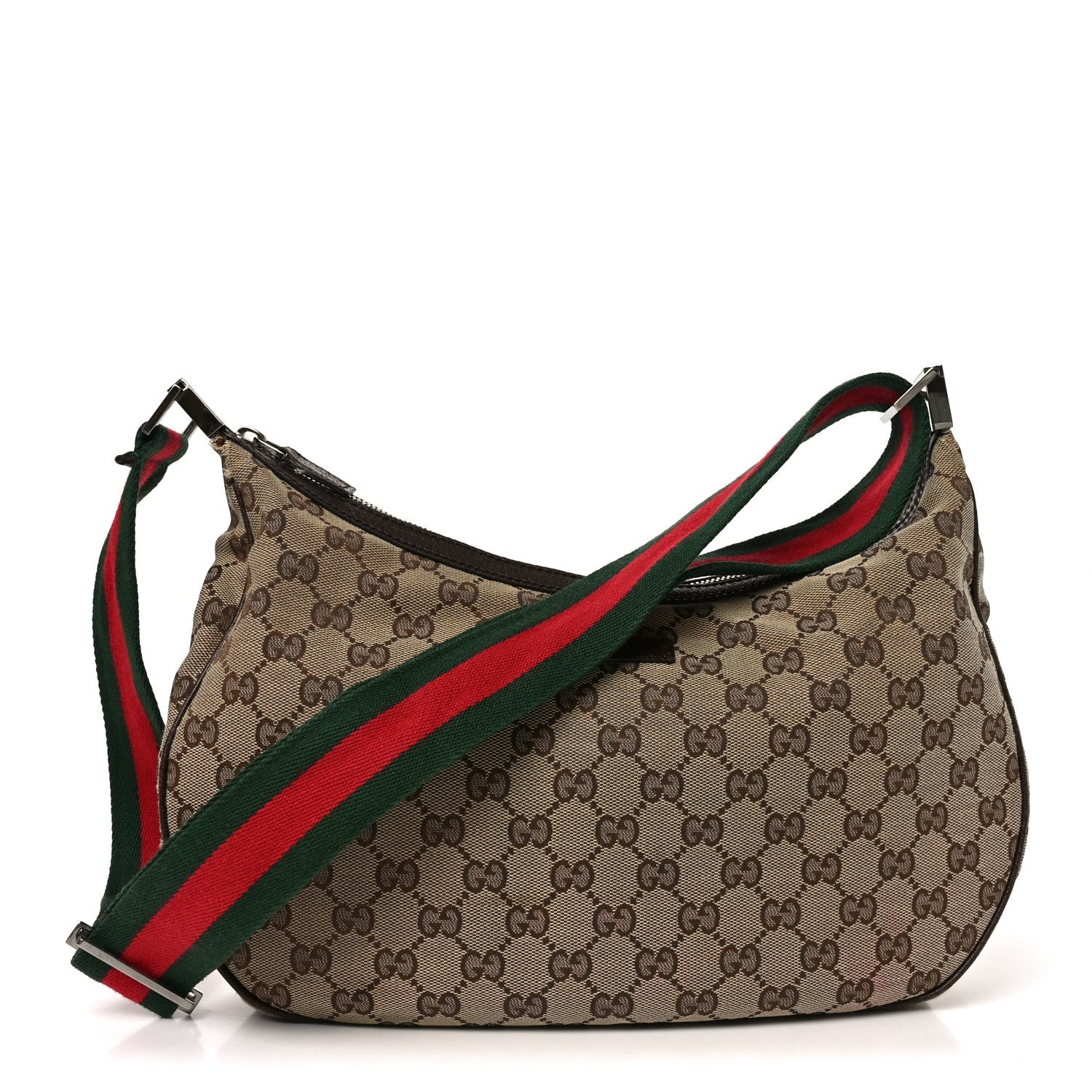 Gucci Monogram Web Medium Half Moon Hobo Dark Brown