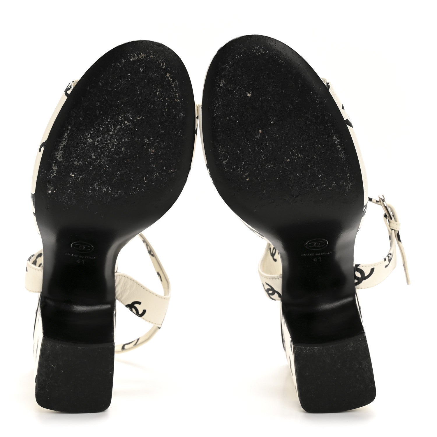 Printed Lambskin CC Sandals 41 White Black