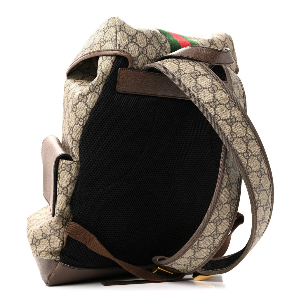 Gucci GG Supreme Monogram Medium Ophidia Double Buckle Backpack Brown