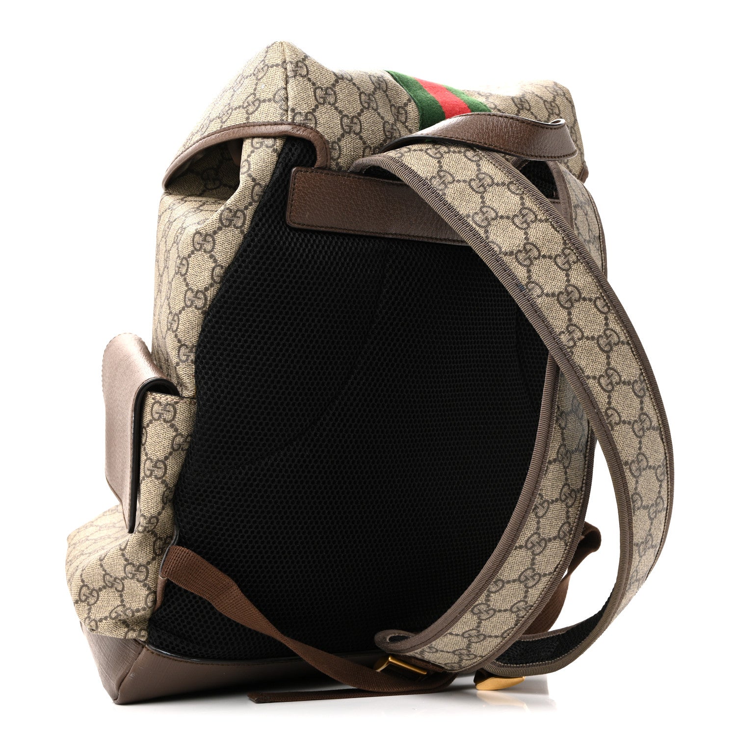 Gucci GG Supreme Monogram Medium Ophidia Double Buckle Backpack Brown
